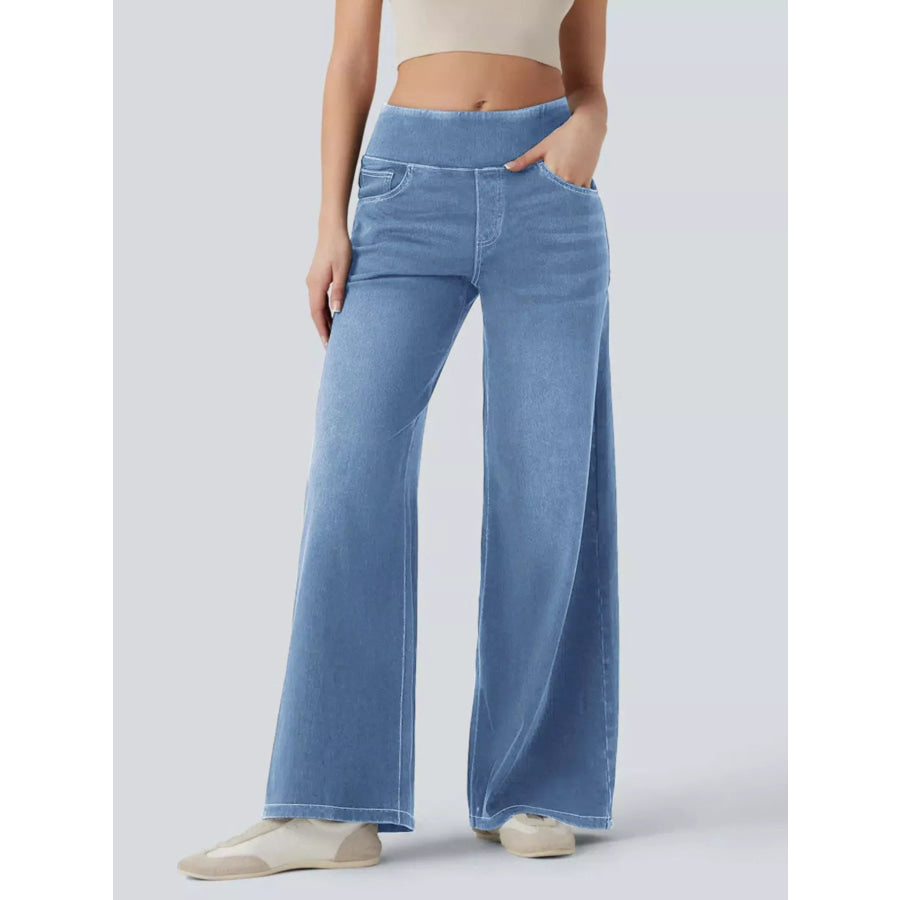 High-Waisted Wide Leg Jeans Light Blue / S Apparel and Accessories