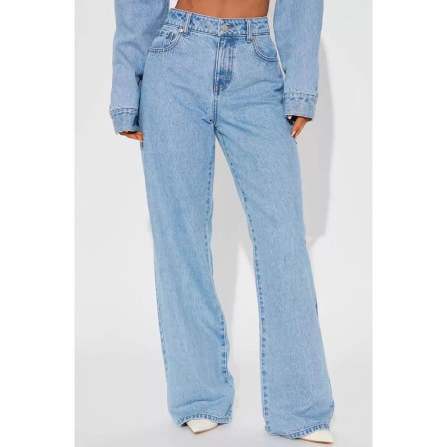 High-Waisted Wide-Leg Jeans Light Blue / S Apparel and Accessories
