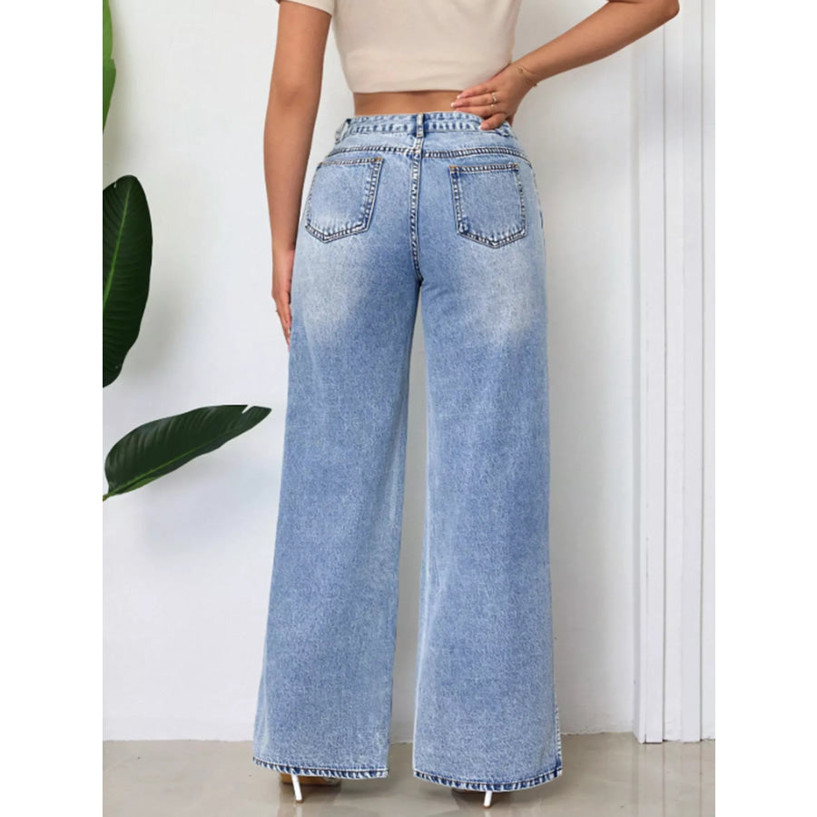 High-Waisted Wide-Leg Jeans with Side Slits Apparel and Accessories