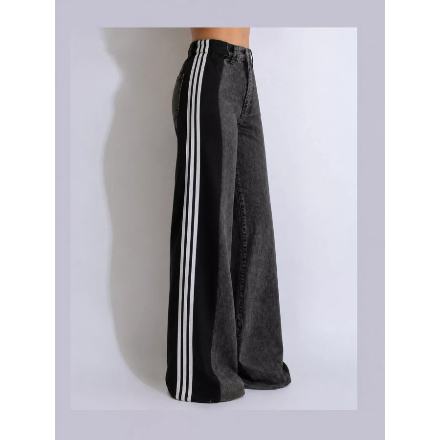High-Waisted Wide-Leg Jeans with Side Stripe Detail Apparel and Accessories
