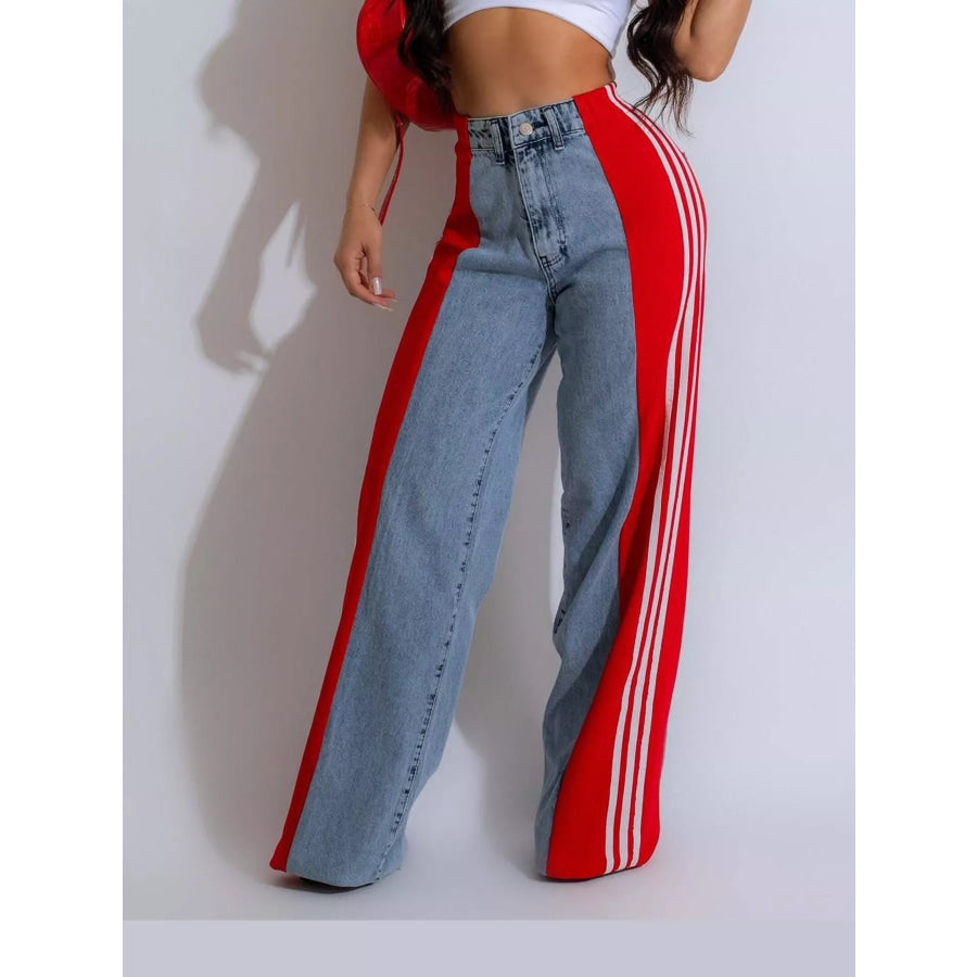 High-Waisted Wide-Leg Jeans with Side Stripe Detail Apparel and Accessories