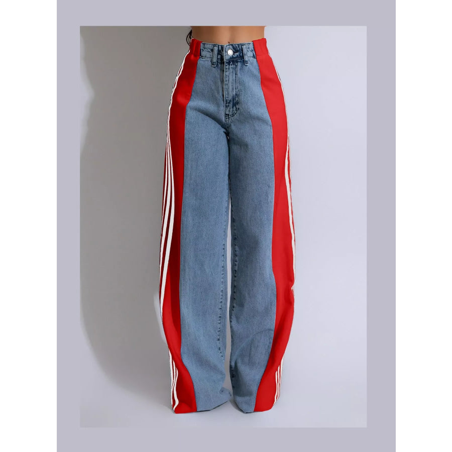 High-Waisted Wide-Leg Jeans with Side Stripe Detail Apparel and Accessories