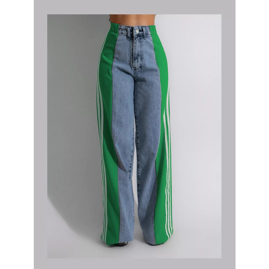High-Waisted Wide-Leg Jeans with Side Stripe Detail Apparel and Accessories