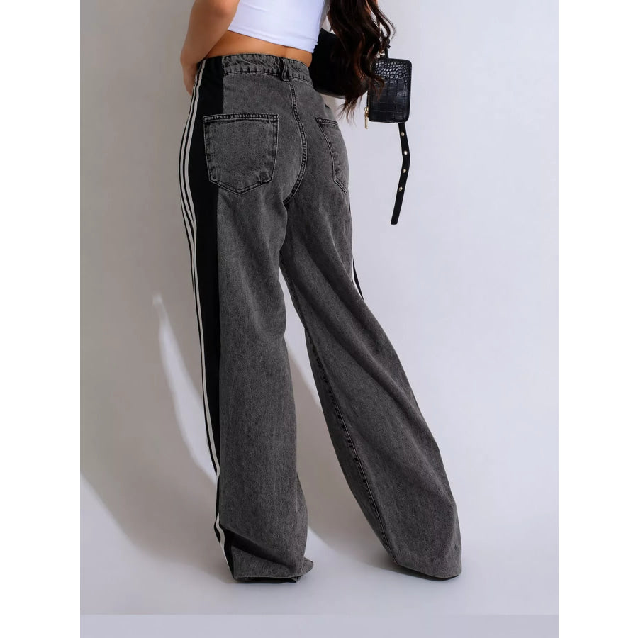 High-Waisted Wide-Leg Jeans with Side Stripe Detail Apparel and Accessories