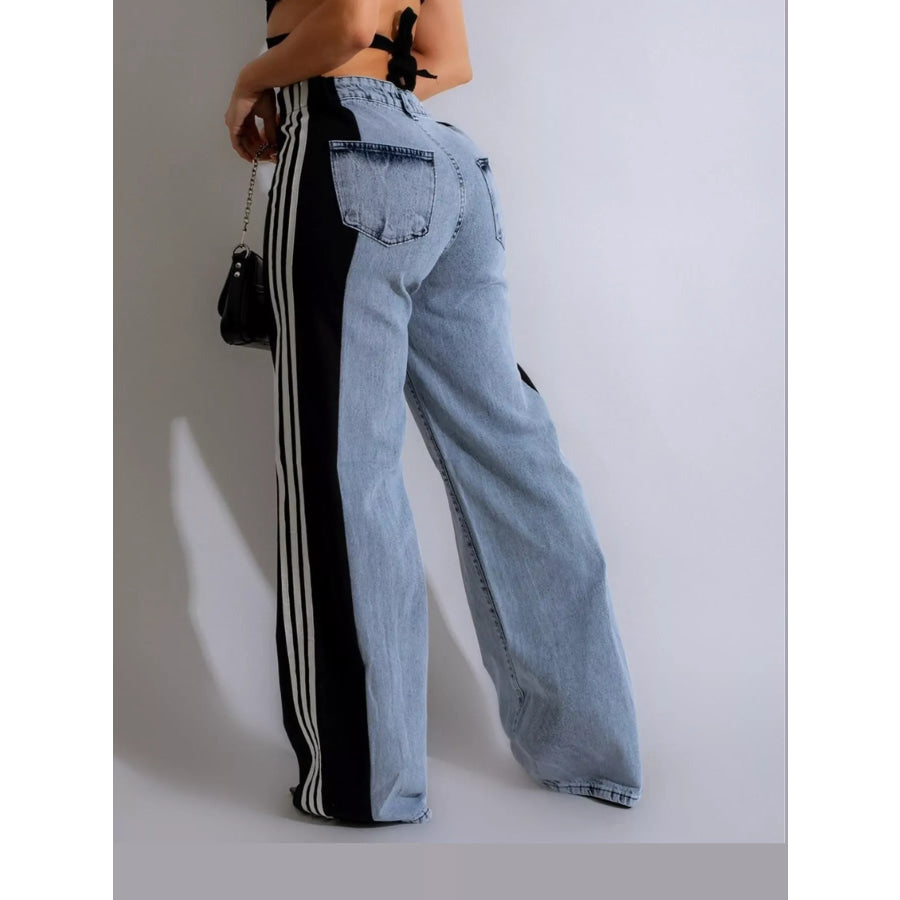 High-Waisted Wide-Leg Jeans with Side Stripe Detail Apparel and Accessories