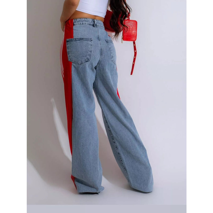 High-Waisted Wide-Leg Jeans with Side Stripe Detail Apparel and Accessories