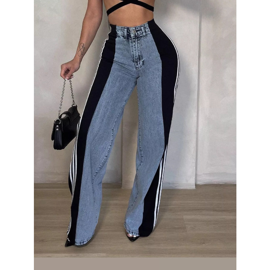 High-Waisted Wide-Leg Jeans with Side Stripe Detail Apparel and Accessories