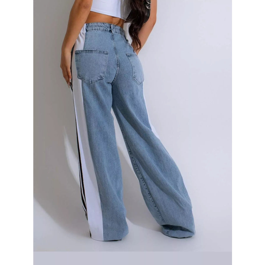 High-Waisted Wide-Leg Jeans with Side Stripe Detail Apparel and Accessories