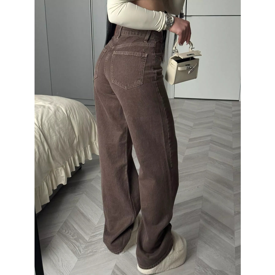 High-Waisted Wide-Leg Jeans with Tie-Waist Detail Apparel and Accessories