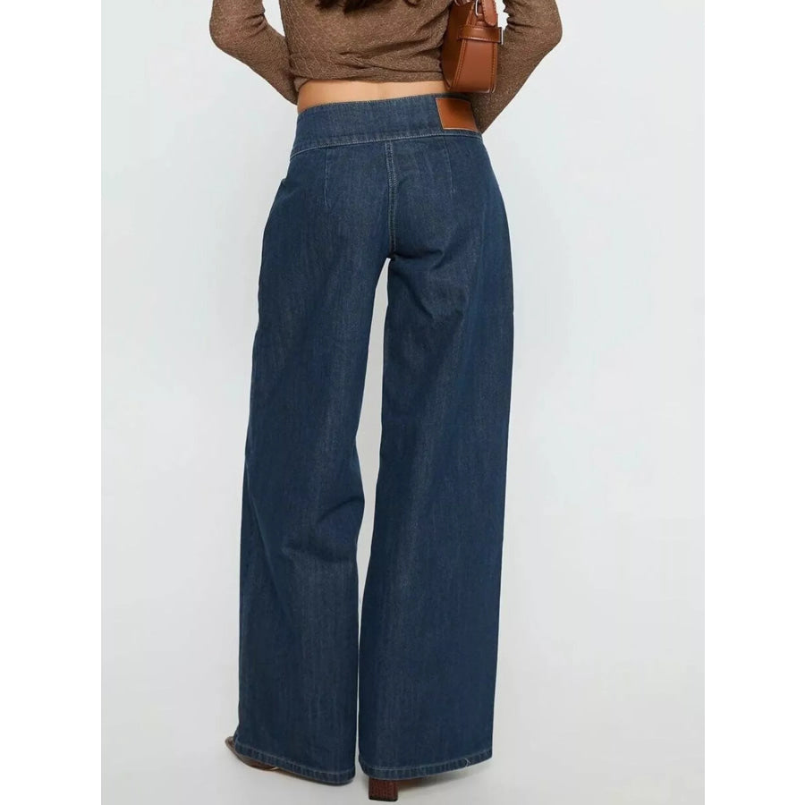 High-Waisted Wide-Leg Jeans with Zippered Pockets Apparel and Accessories