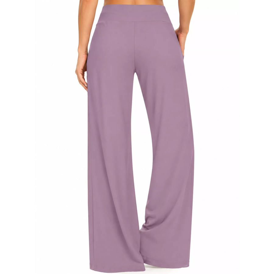 High-Waisted Wide-Leg Lounge Bottoms with Pockets Apparel and Accessories