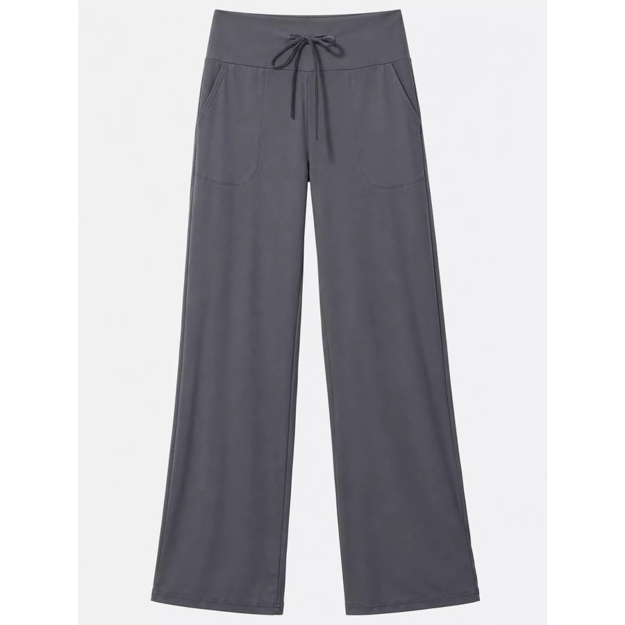 High-Waisted Wide-Leg Lounge Bottoms with Pockets Apparel and Accessories