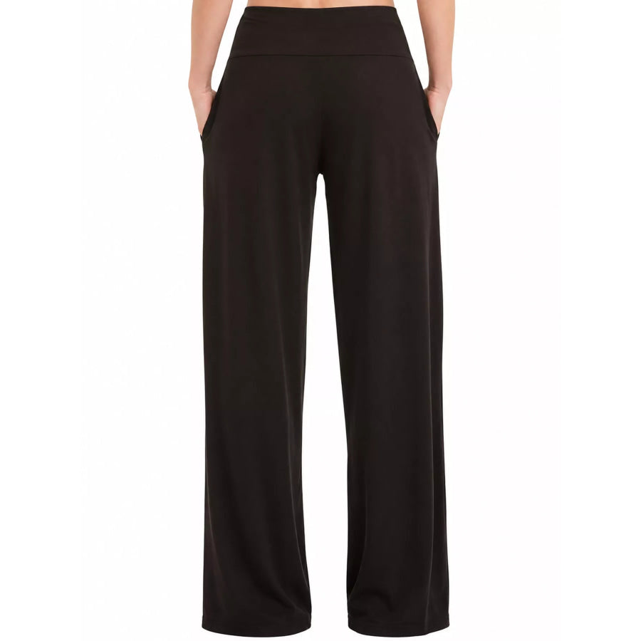 High-Waisted Wide-Leg Lounge Bottoms with Pockets Black / S Apparel and Accessories