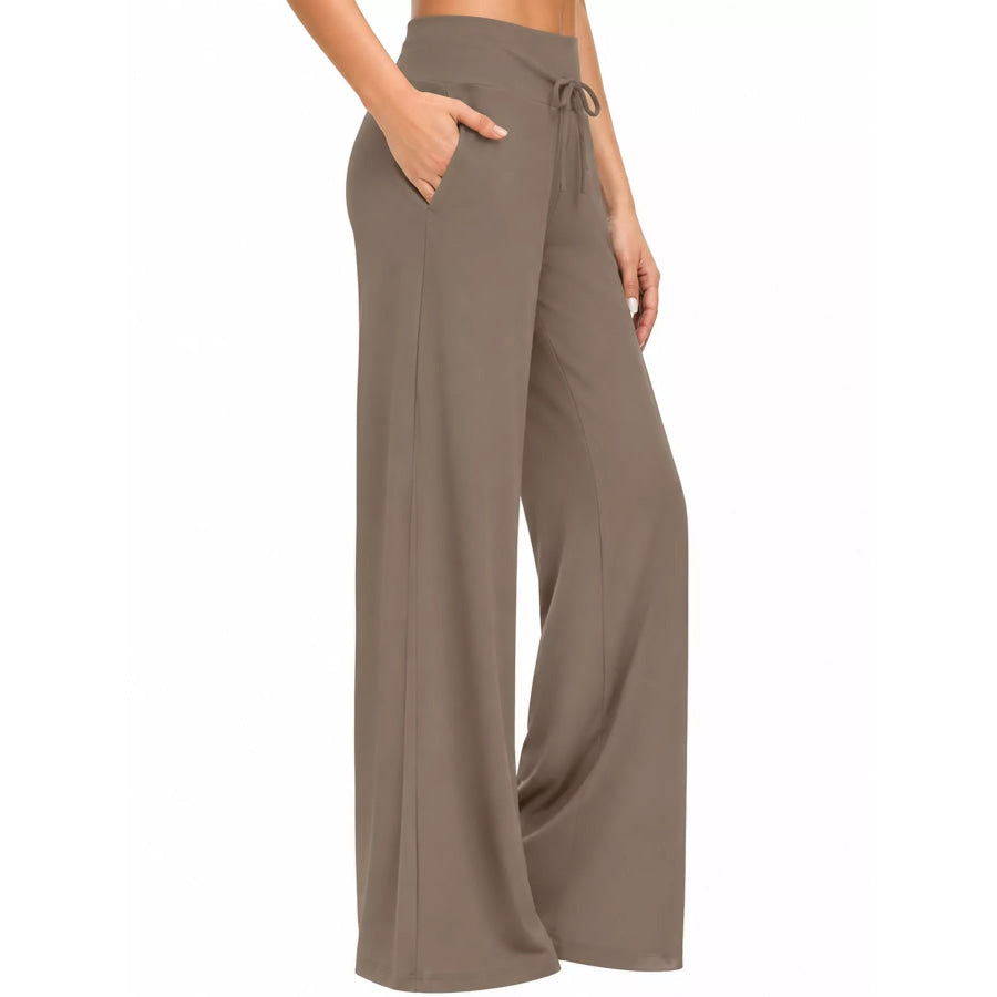 High-Waisted Wide-Leg Lounge Bottoms with Pockets Apparel and Accessories
