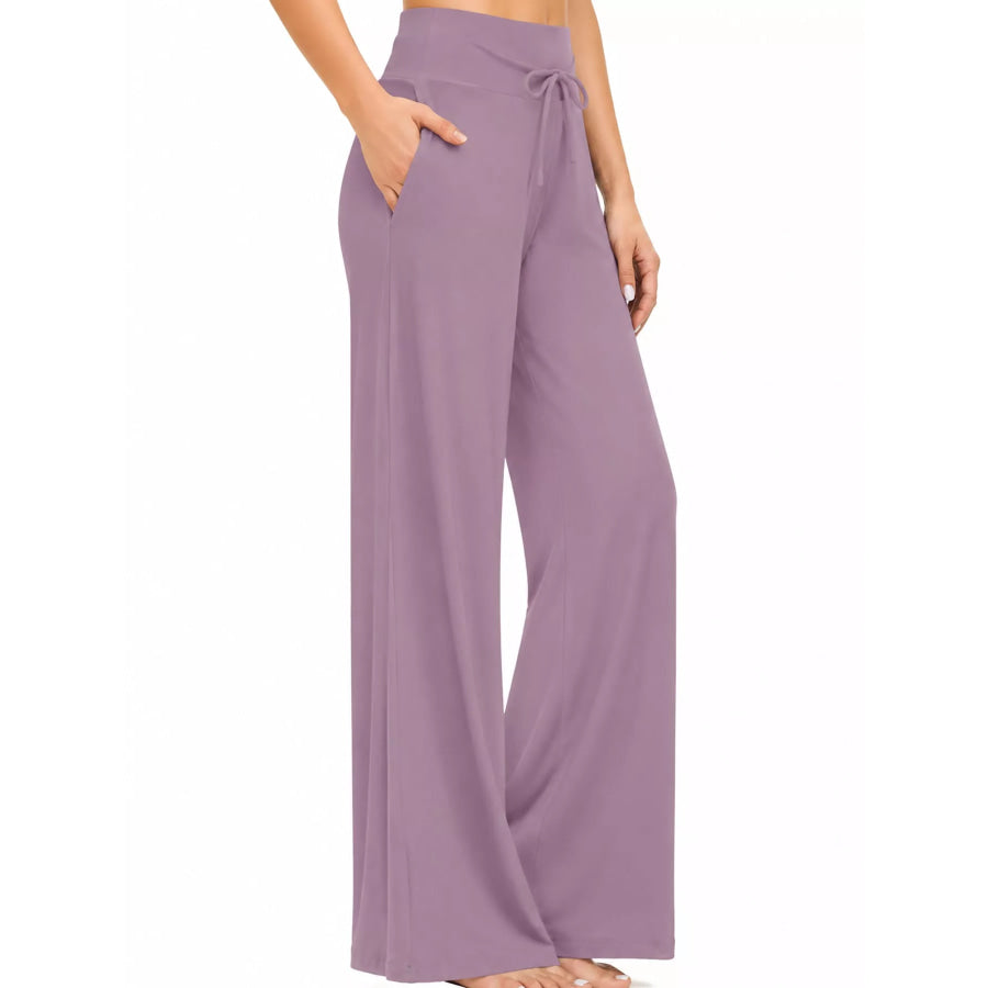 High-Waisted Wide-Leg Lounge Bottoms with Pockets Apparel and Accessories
