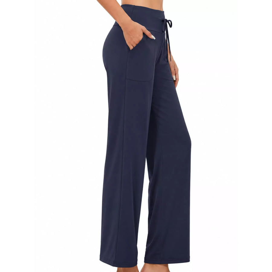 High-Waisted Wide-Leg Lounge Bottoms with Pockets Apparel and Accessories