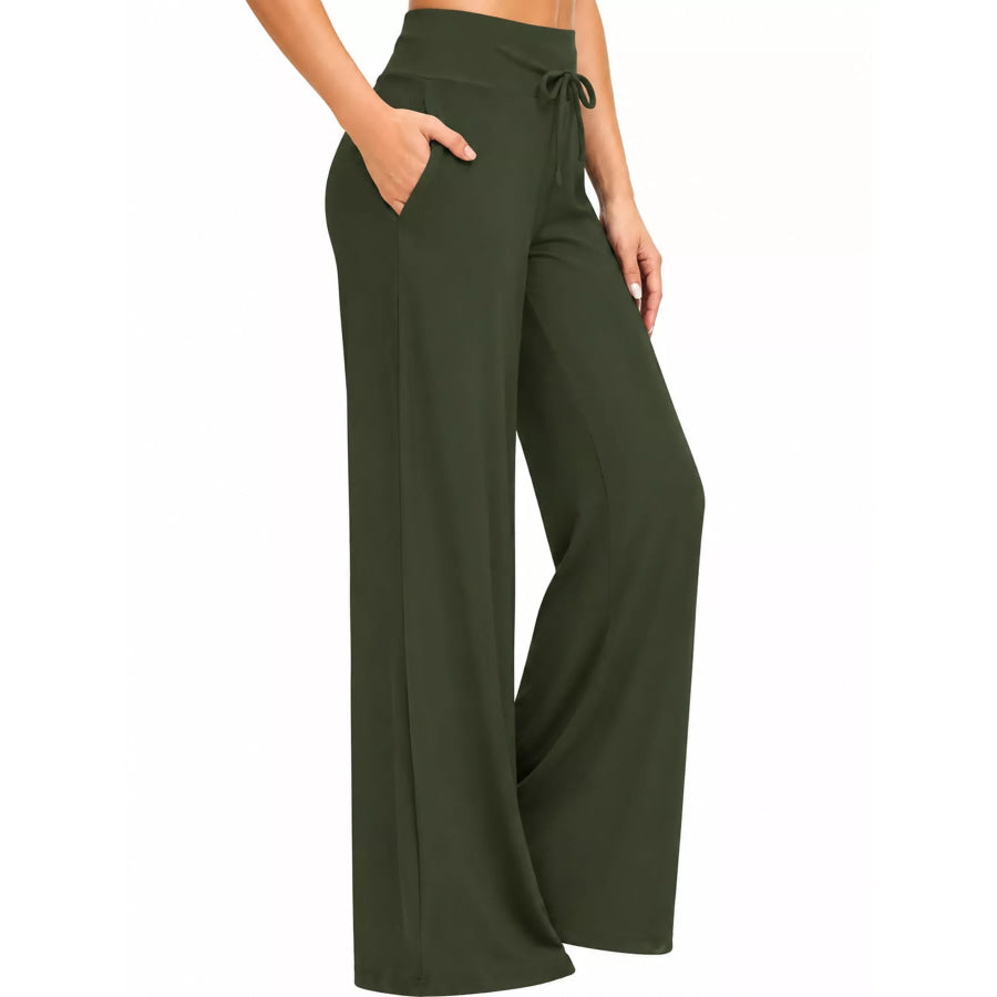 High-Waisted Wide-Leg Lounge Bottoms with Pockets Apparel and Accessories