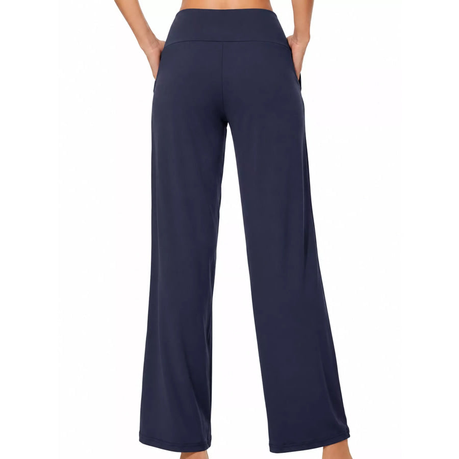 High-Waisted Wide-Leg Lounge Bottoms with Pockets Apparel and Accessories