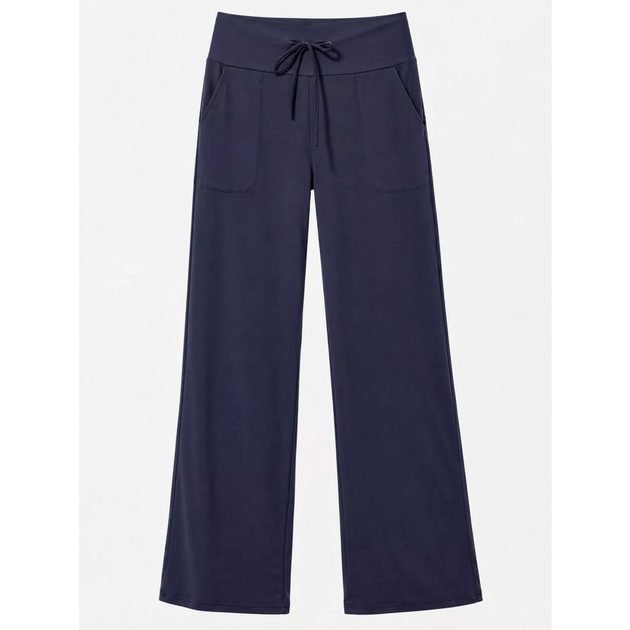 High-Waisted Wide-Leg Lounge Bottoms with Pockets Apparel and Accessories