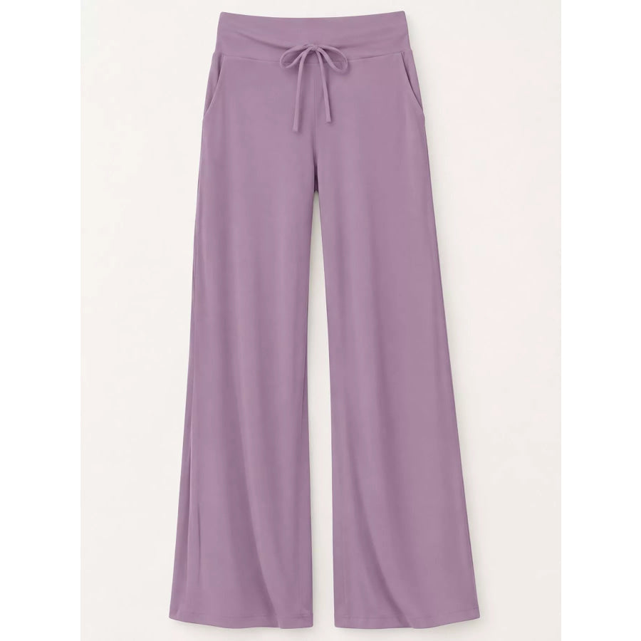 High-Waisted Wide-Leg Lounge Bottoms with Pockets Apparel and Accessories