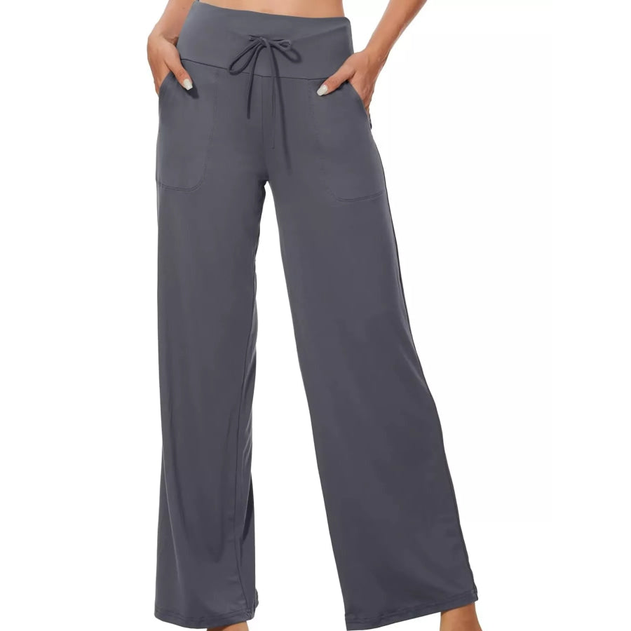 High-Waisted Wide-Leg Lounge Bottoms with Pockets Dark Gray / S Apparel and Accessories