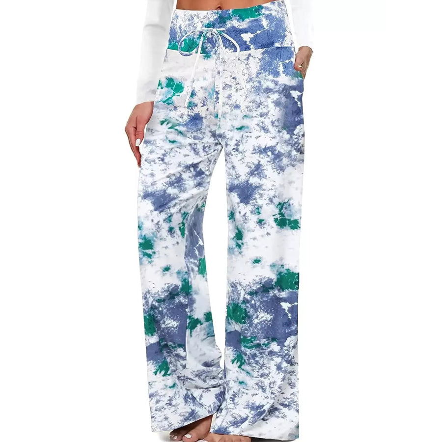High-Waisted Wide-Leg Lounge Bottoms with Pockets Sky Blue / S Apparel and Accessories