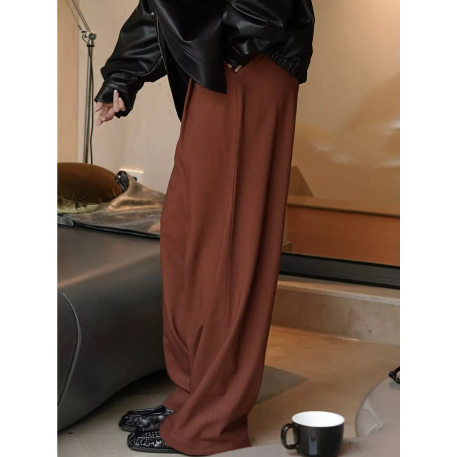 High-Waisted Wide-Leg Pants Dark Red / S Apparel and Accessories