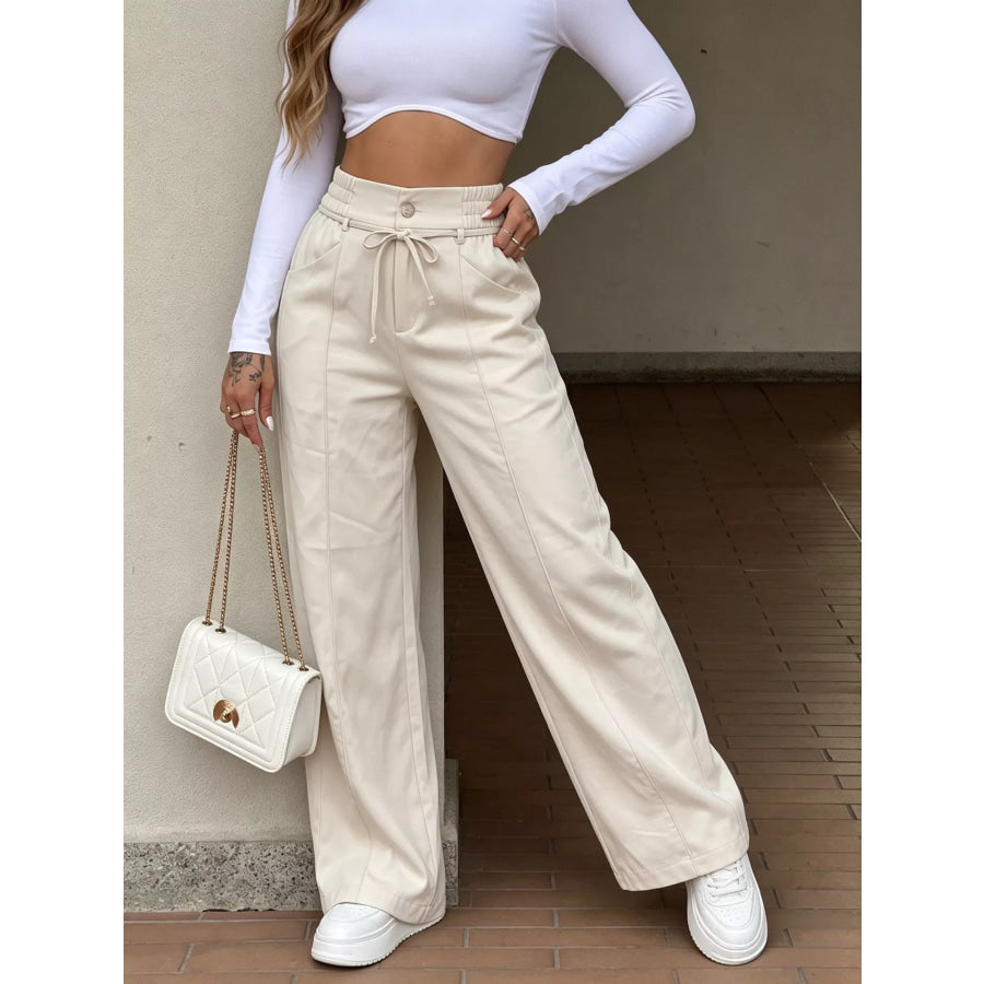 High-Waisted Wide-Leg Pants Apricot / S Apparel and Accessories