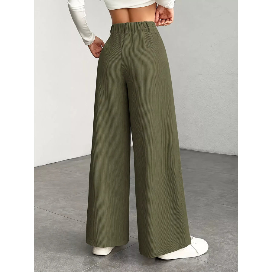 High-Waisted Wide-Leg Pants Green / XS Apparel and Accessories