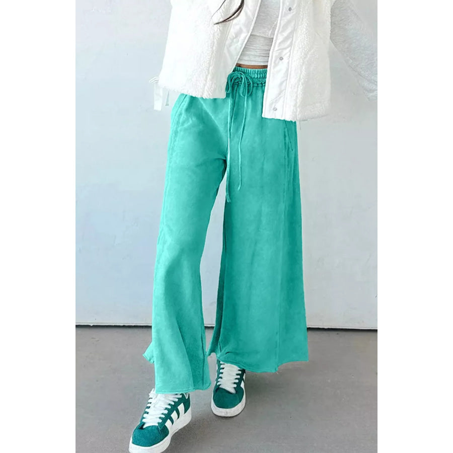 High-Waisted Wide-Leg Pants Turquoise / S Apparel and Accessories