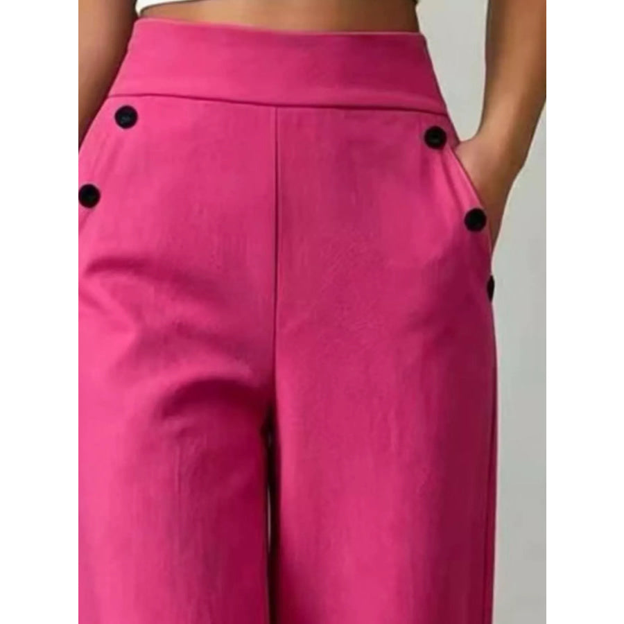 High-Waisted Wide-Leg Pants Fuchsia Pink / S Apparel and Accessories
