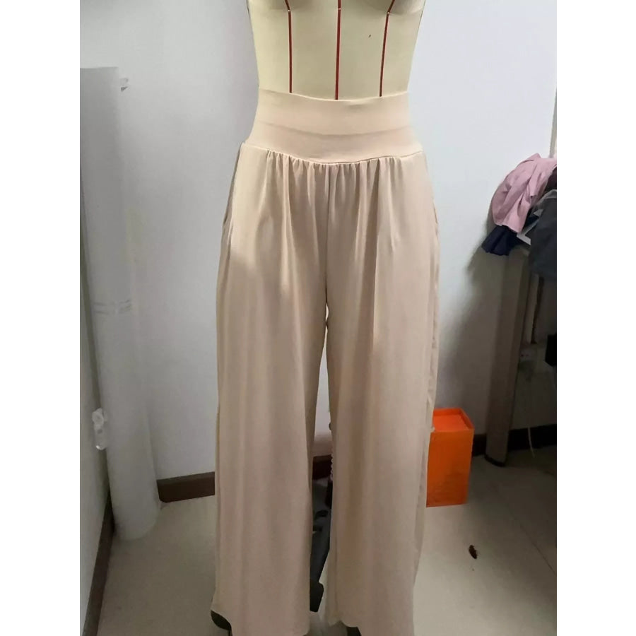 High-Waisted Wide-Leg Pants Apricot / S Apparel and Accessories