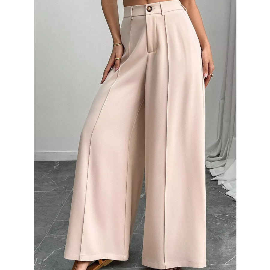 High-Waisted Wide-Leg Pants Apricot / S Apparel and Accessories