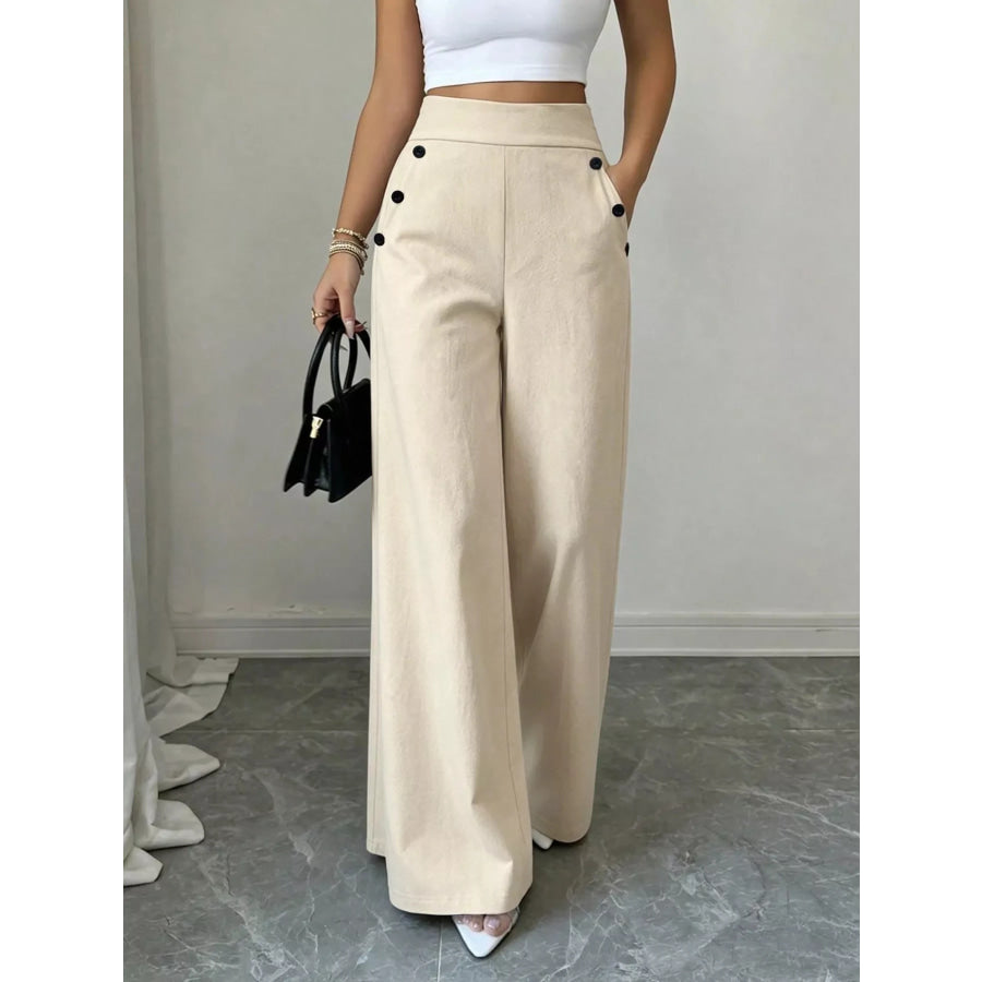 High-Waisted Wide-Leg Pants Apricot / S Apparel and Accessories
