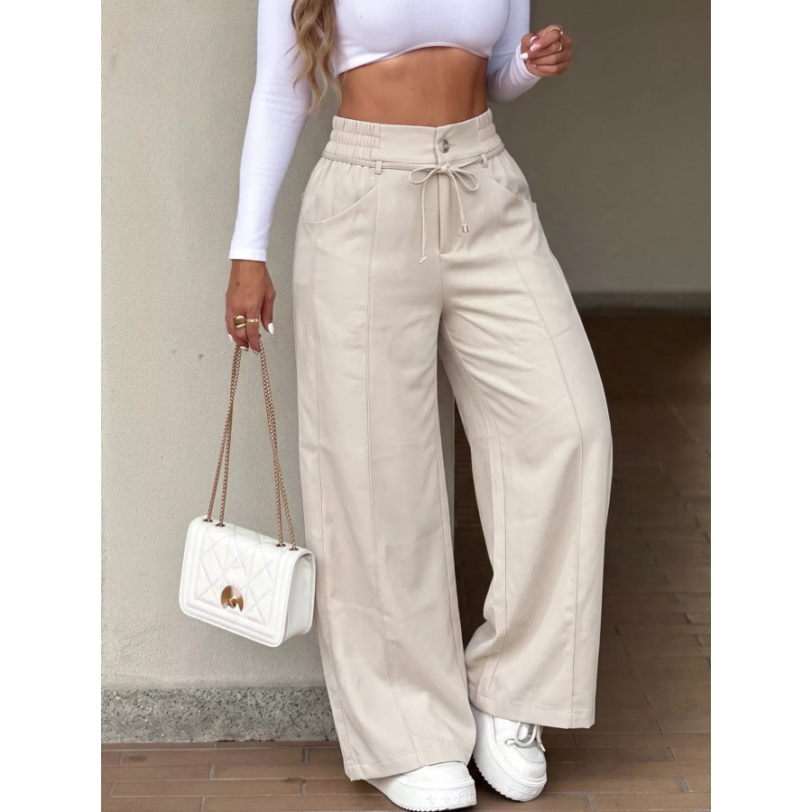 High-Waisted Wide-Leg Pants Apricot / S Apparel and Accessories