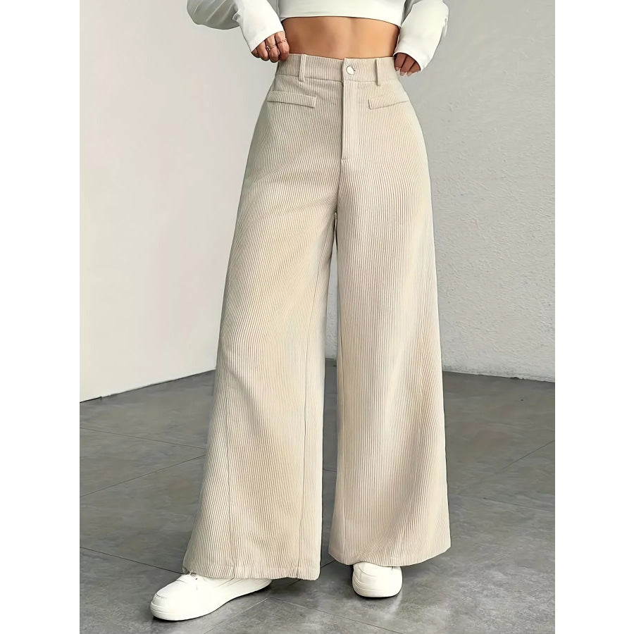 High-Waisted Wide-Leg Pants Apricot / XS Apparel and Accessories