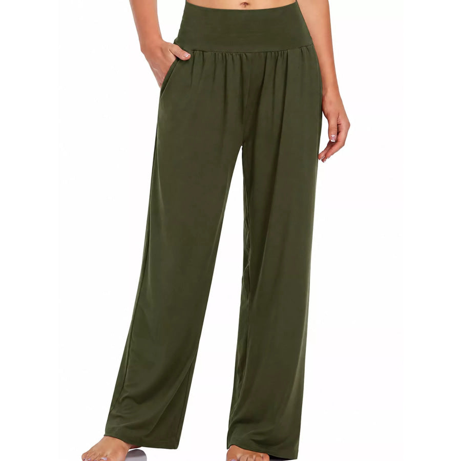 High-Waisted Wide-Leg Pants Army Green / S Apparel and Accessories