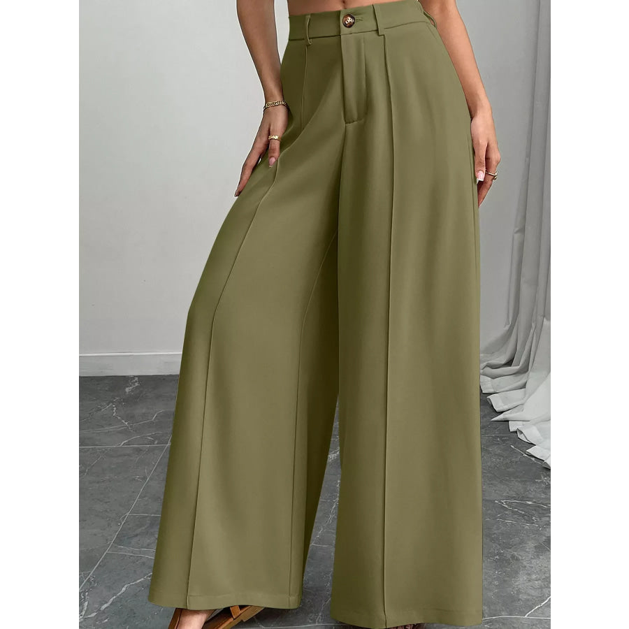 High-Waisted Wide-Leg Pants Army Green / S Apparel and Accessories