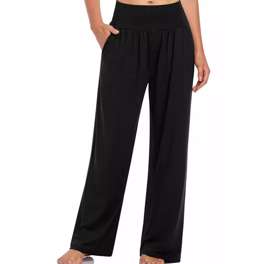High-Waisted Wide-Leg Pants Black / S Apparel and Accessories