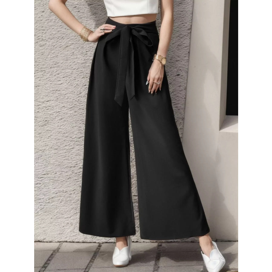 High-Waisted Wide-Leg Pants Beige / S Apparel and Accessories