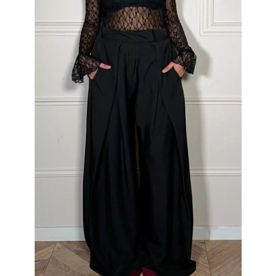 High-Waisted Wide-Leg Pants Black / S Apparel and Accessories