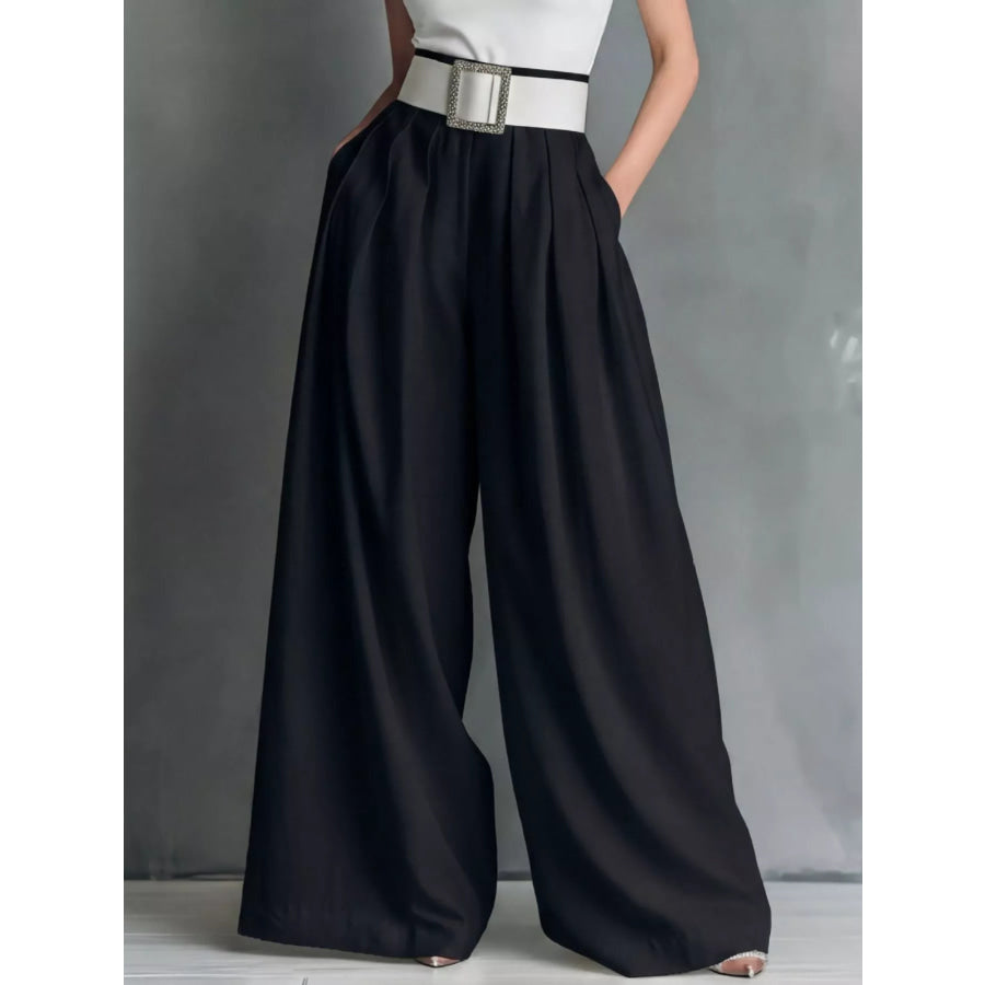 High-Waisted Wide-Leg Pants Black / S Apparel and Accessories