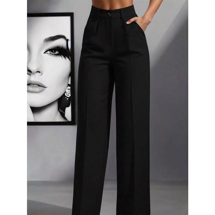High-Waisted Wide Leg Pants Black / S Apparel and Accessories