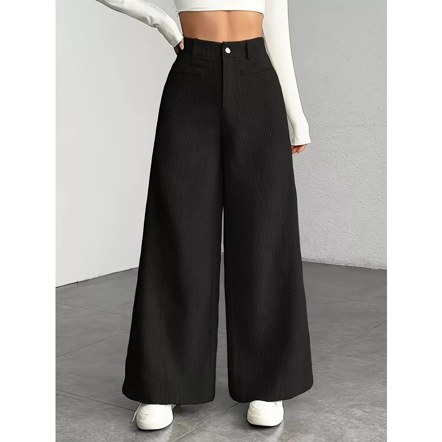 High-Waisted Wide-Leg Pants Black / XS Apparel and Accessories