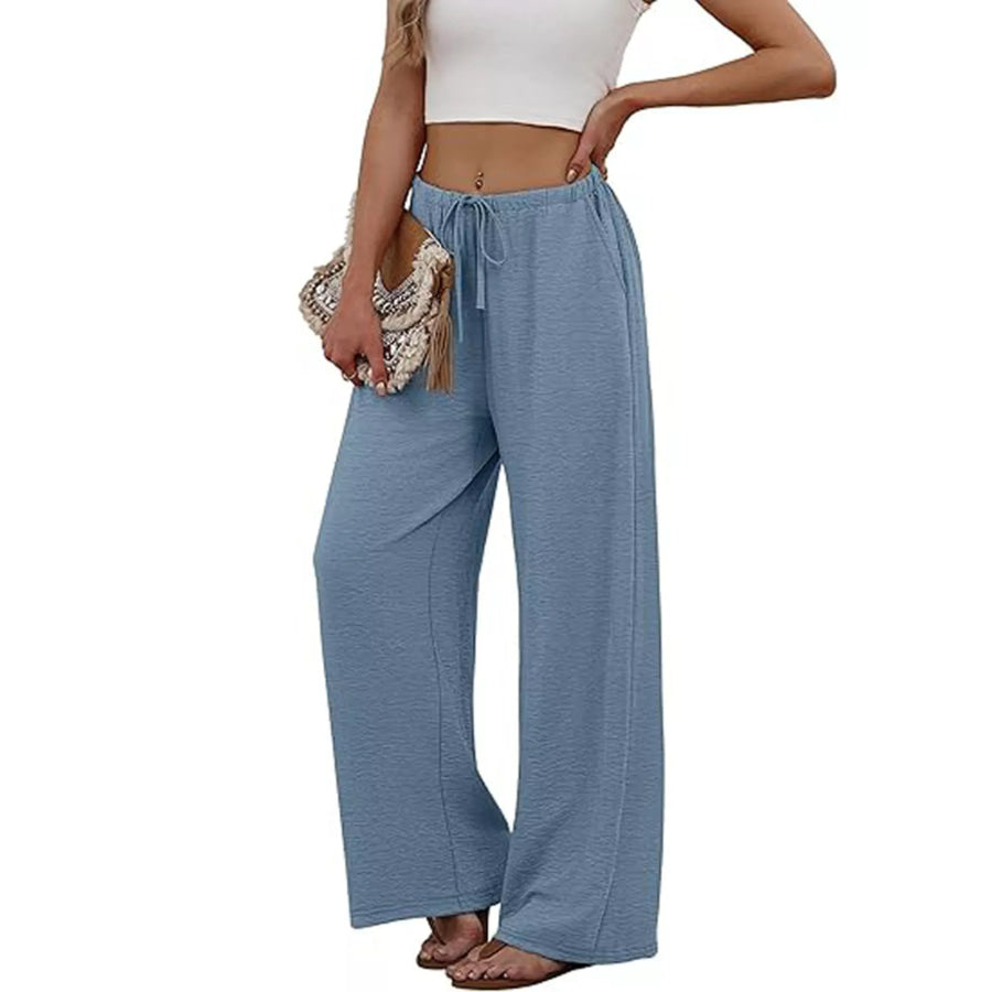 High-Waisted Wide-Leg Pants Blue / S Apparel and Accessories