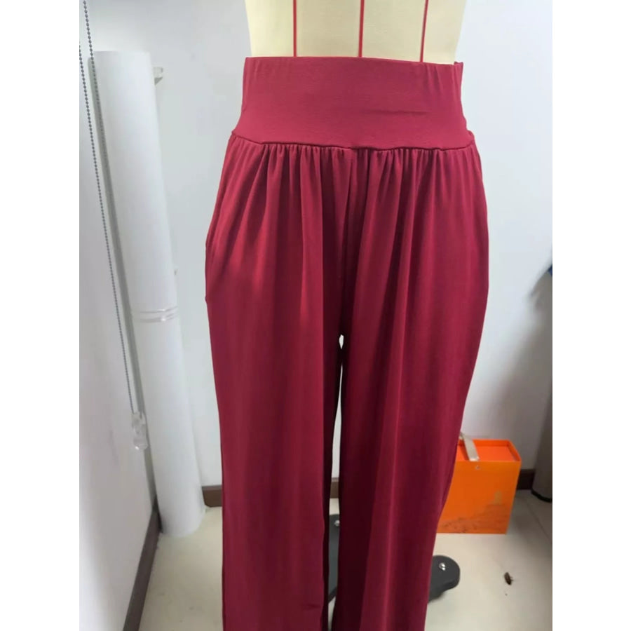 High-Waisted Wide-Leg Pants Brick Red / S Apparel and Accessories