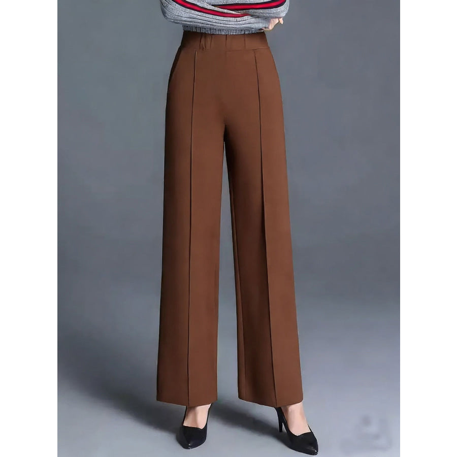 High-Waisted Wide Leg Pants Brown / S Apparel and Accessories