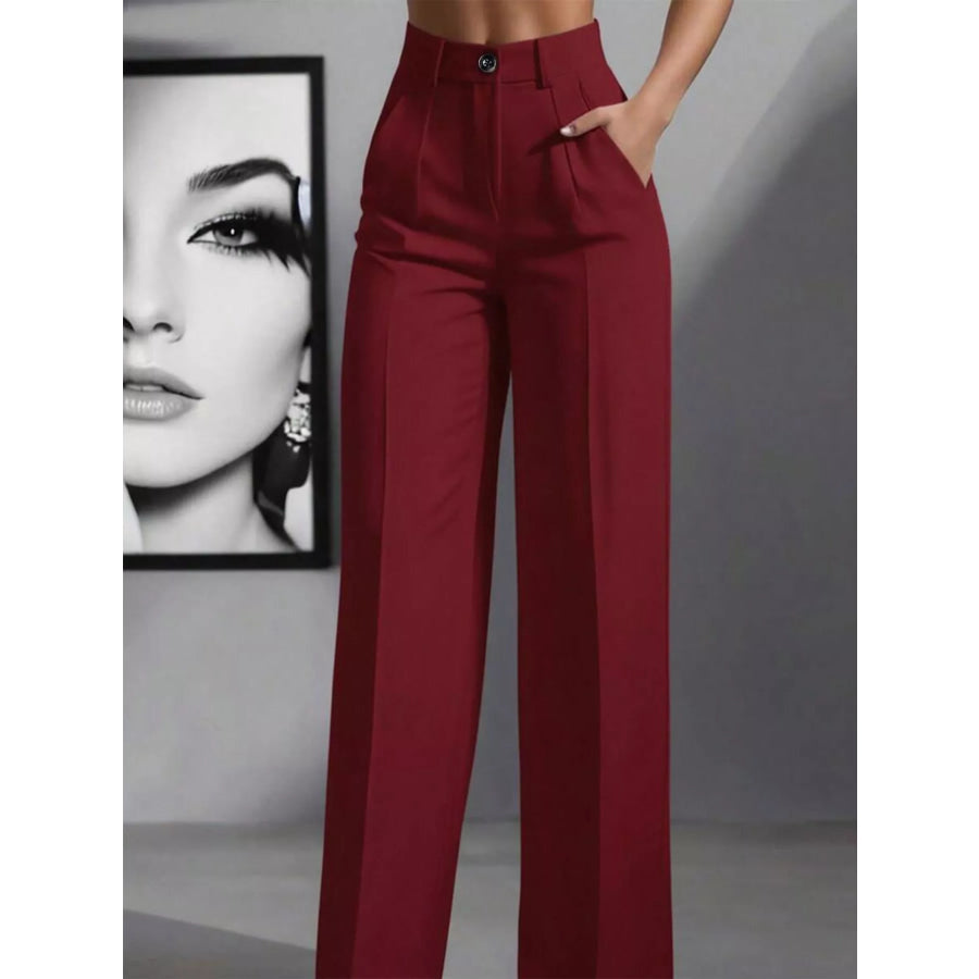High-Waisted Wide Leg Pants Burgundy / S Apparel and Accessories