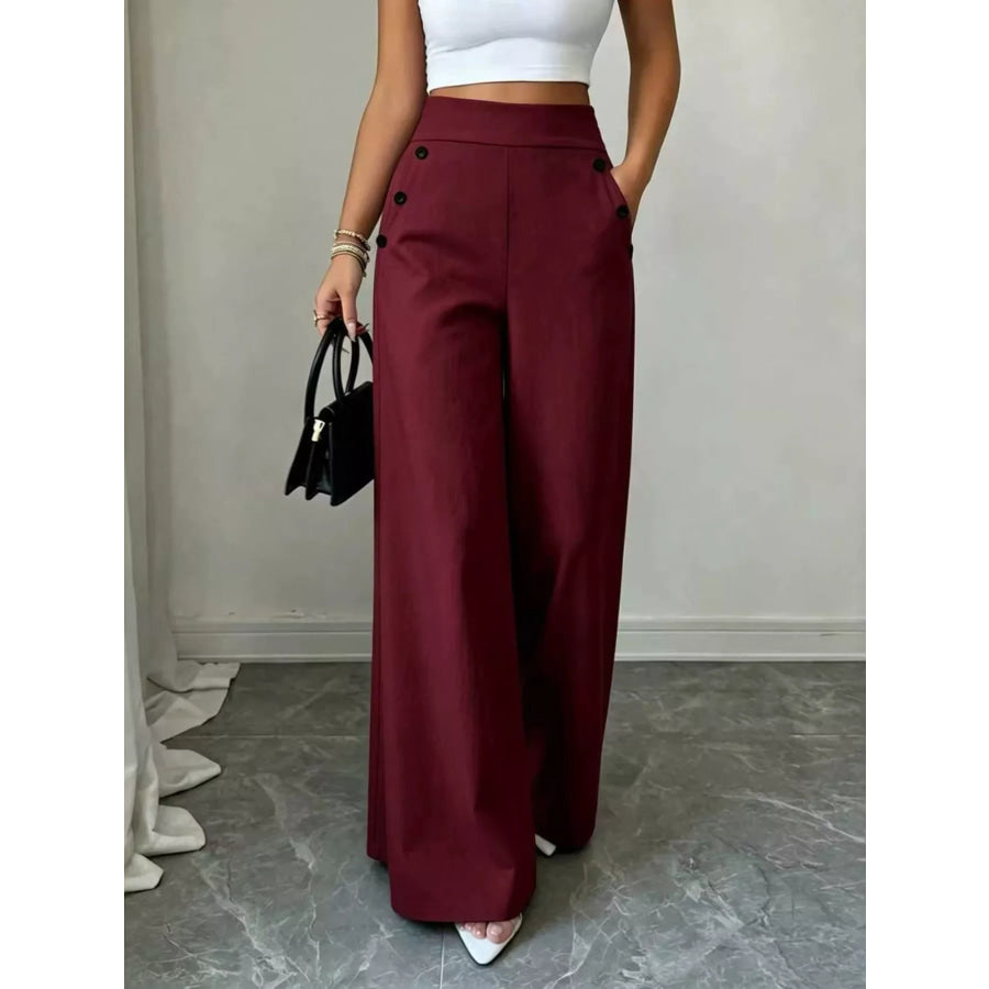 High-Waisted Wide-Leg Pants Burgundy / S Apparel and Accessories