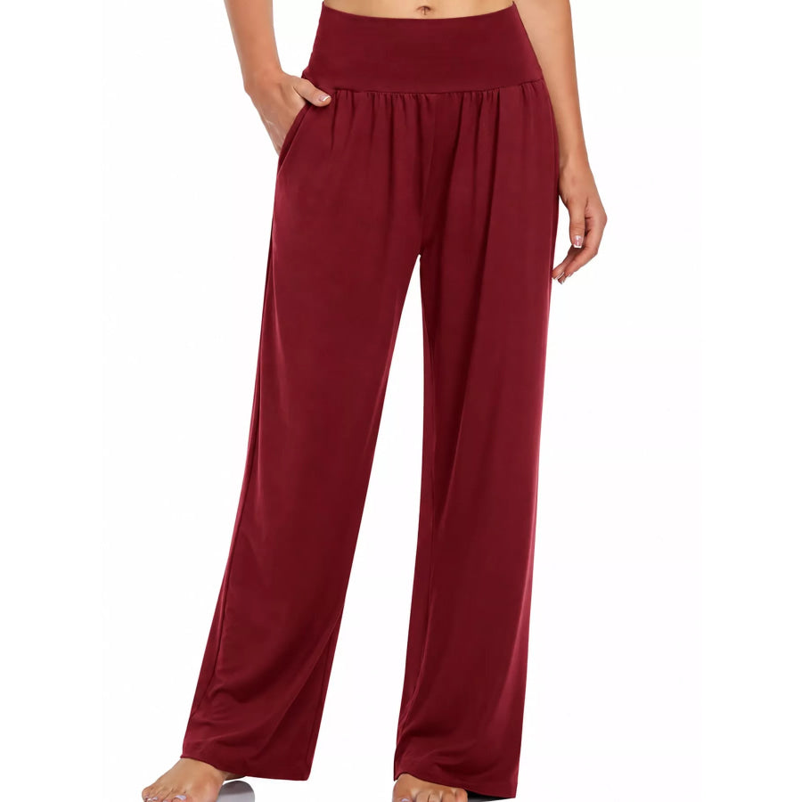 High-Waisted Wide-Leg Pants Burgundy / S Apparel and Accessories